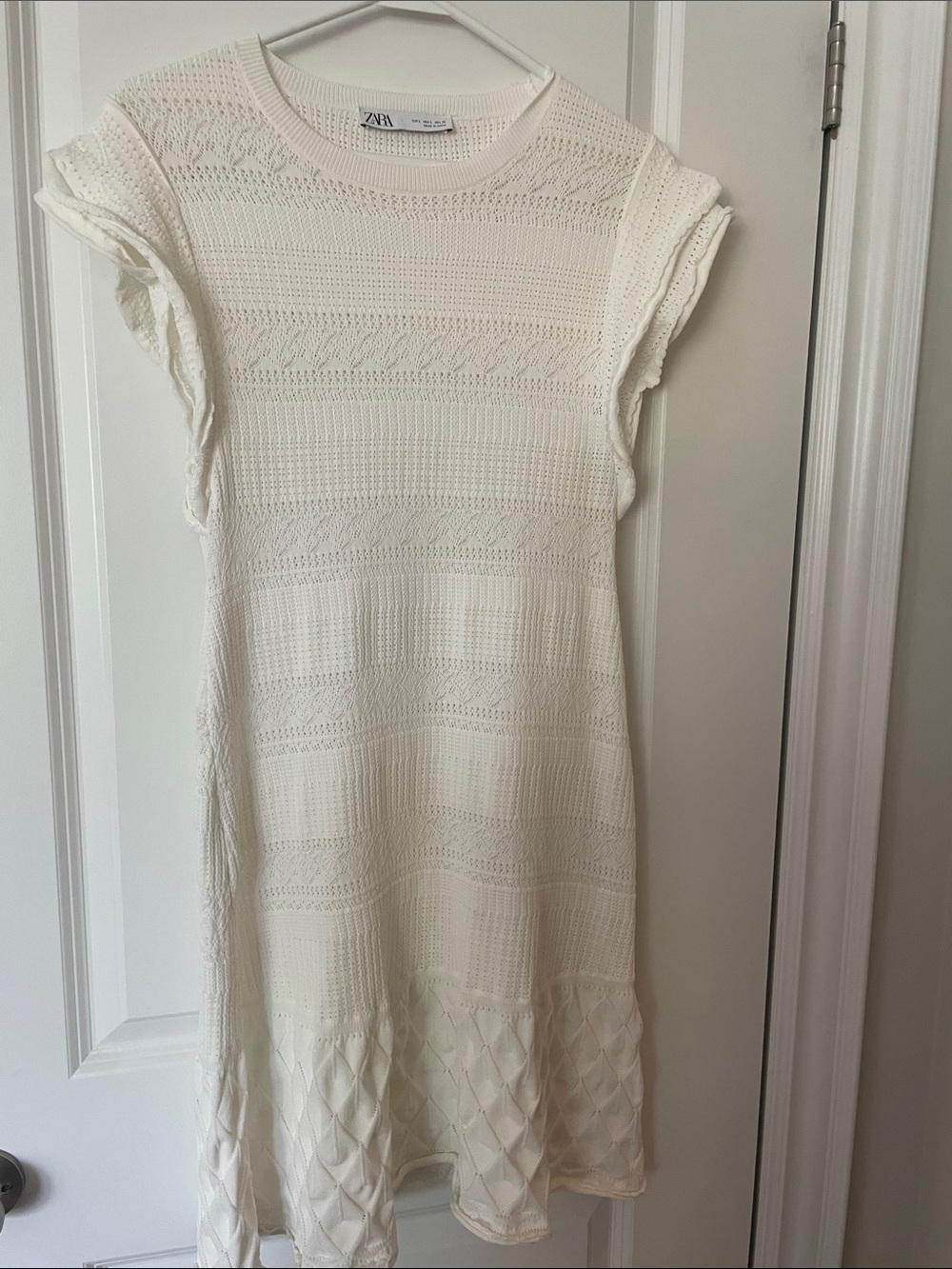 Zara Ivory Knit Midi Dress with Textured Hem